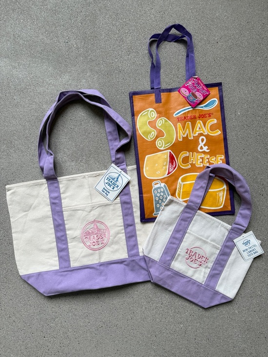 Joe's Jeans Handbags - 1 Large + 1 Mini LAVENDER 💜 Trader Joe’s Canvas Tote Bag 🎁 Comfort Foods TJ Bag
